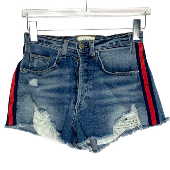 McGuire 25 Striped Side Cutoff Shorts Ibiza Distressed Denim Micro Shorts - Picture 2 of 10